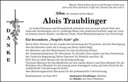 Traueranzeige Alois Traublinger