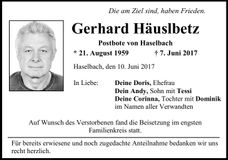Traueranzeige Gerhard Häuslbetz