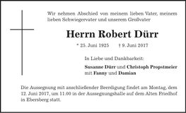 Traueranzeige Robert Dürr