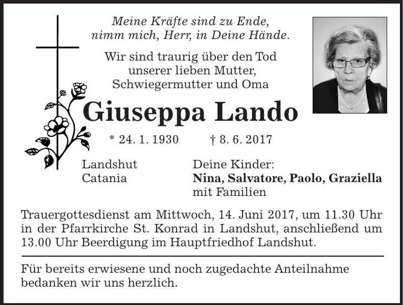 Traueranzeige Giuseppa Lando