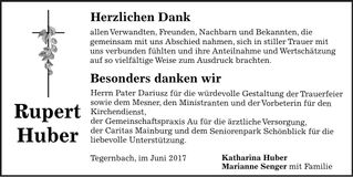 Traueranzeige Rupert Huber