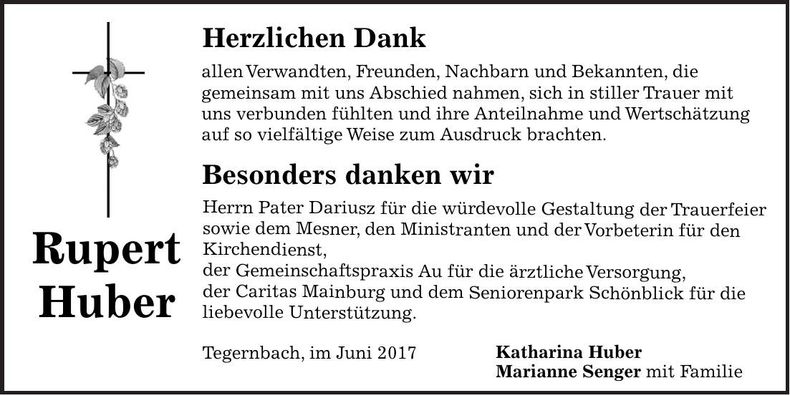 Traueranzeige Rupert Huber