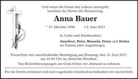 Traueranzeige Anna Bauer
