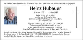 Traueranzeige Heinz Hubauer