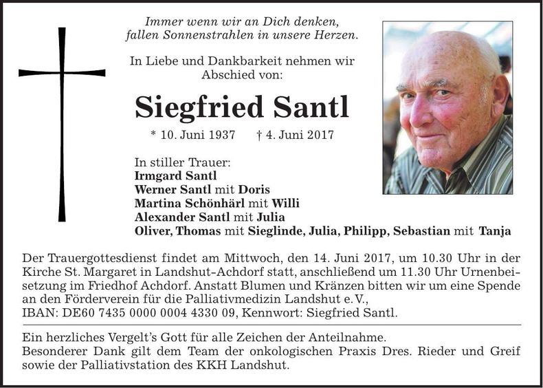 Traueranzeige Siegfried Santl