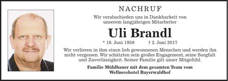 Traueranzeige Ulrich Brandl