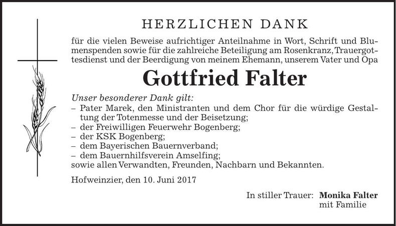 Traueranzeige Gottfried Falter