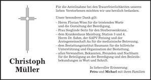Traueranzeige Christoph Müller