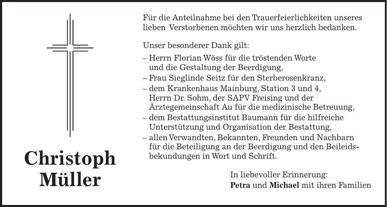 Traueranzeige Christoph Müller
