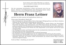 Traueranzeige Franz Leitner