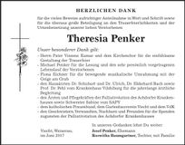 Traueranzeige Theresia Penker