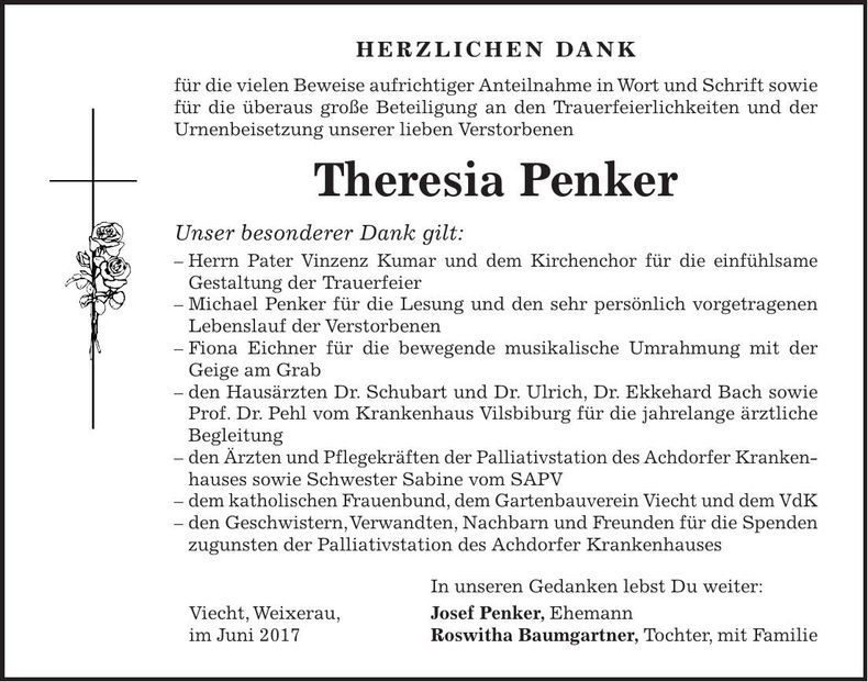 Traueranzeige Theresia Penker