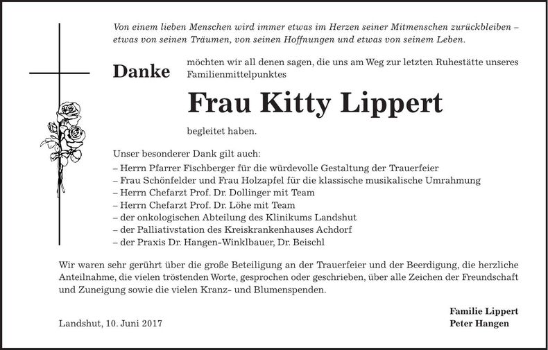 Traueranzeige Kitty Lippert