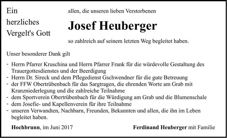 Traueranzeige Josef Heuberger