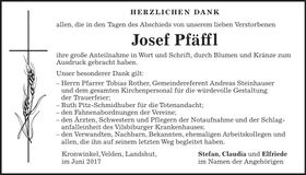 Traueranzeige Josef Pfäffl