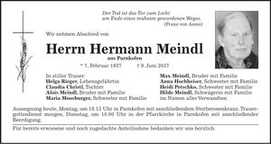 Traueranzeige Hermann Meindl