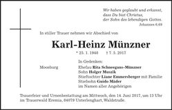 Traueranzeige Karl-Heinu Münzner