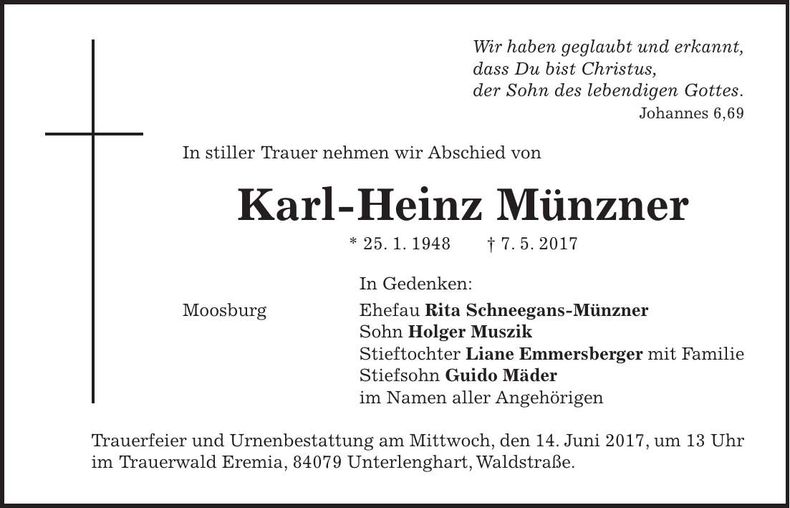 Traueranzeige Karl-Heinu Münzner