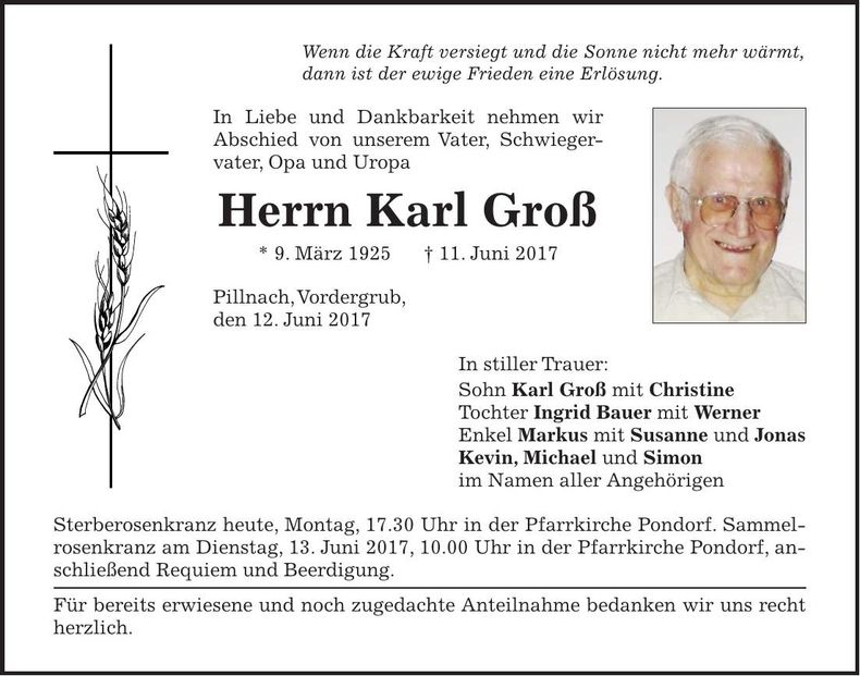 Traueranzeige Karl Groß