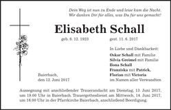 Traueranzeige Elisabeth Schall