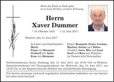 Traueranzeige Xaver Dummer
