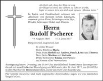 Traueranzeige Rudolf Pscherer