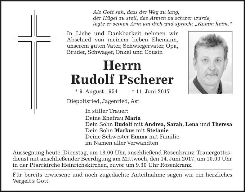Traueranzeige Rudolf Pscherer