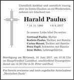 Traueranzeige Harald Paulus