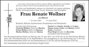 Traueranzeige Renate Wollner