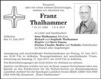 Traueranzeige Franz Thalhammer