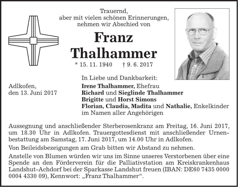 Traueranzeige Franz Thalhammer