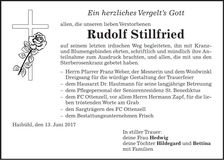 Traueranzeige Rudolf Stillfried