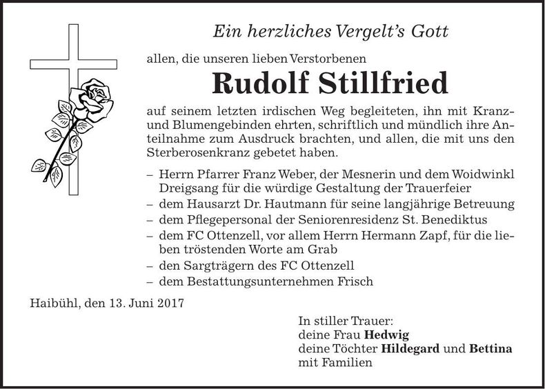 Traueranzeige Rudolf Stillfried