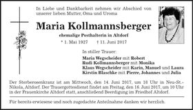 Traueranzeige Maria Kollmannsberger