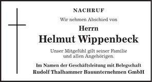 Traueranzeige Helmut Wippenbeck