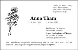 Traueranzeige Anna Tham