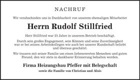 Traueranzeige Rudolf Stillfried