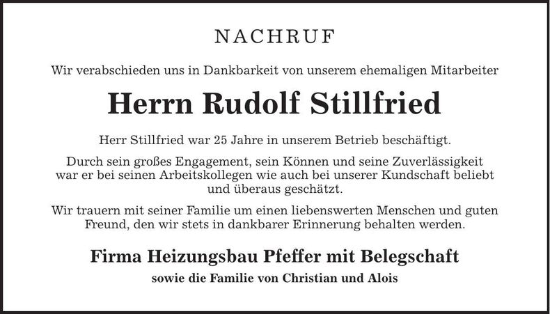 Traueranzeige Rudolf Stillfried