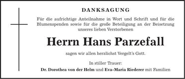 Traueranzeige Hans Parzefall