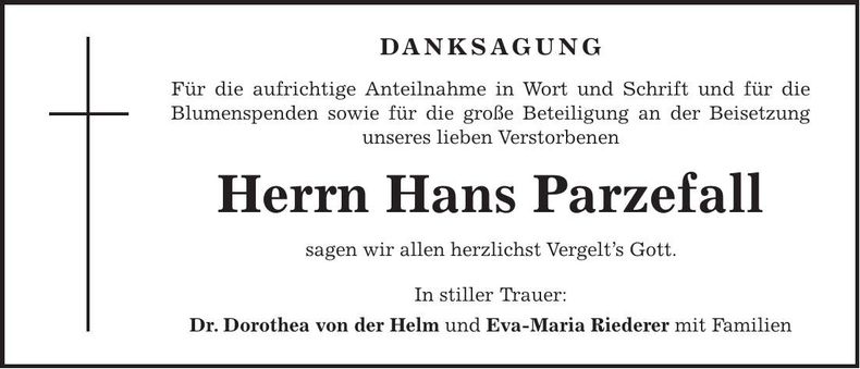 Traueranzeige Hans Parzefall