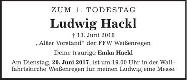 Traueranzeige Ludwig Hackl
