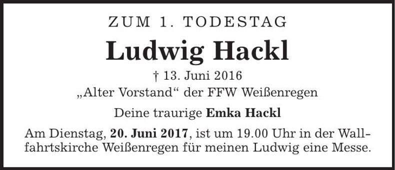 Traueranzeige Ludwig Hackl
