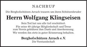 Traueranzeige Wolfgang Klingseisen
