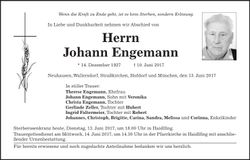 Traueranzeige Johann Engemann
