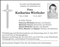 Traueranzeige Katharina Wiethaler