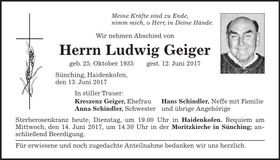 Traueranzeige Ludwig Geiger