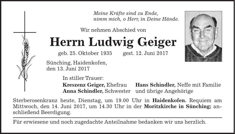 Traueranzeige Ludwig Geiger