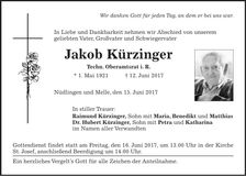 Traueranzeige Jakob Kürzinger
