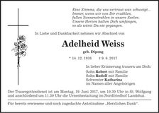 Traueranzeige Adelheid Weiss