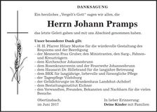 Traueranzeige Johann Pramps